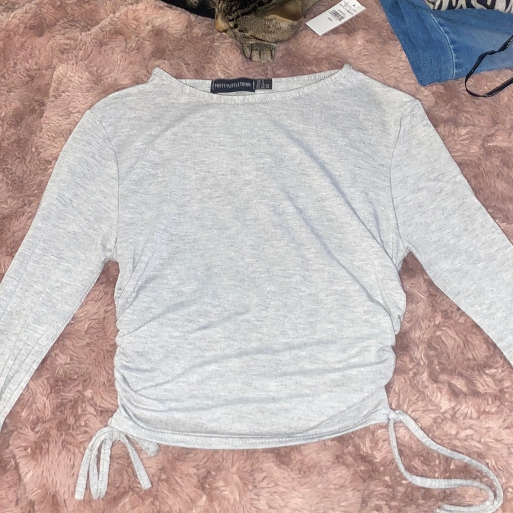 PLT grey long sleeve crop with cinch detailing